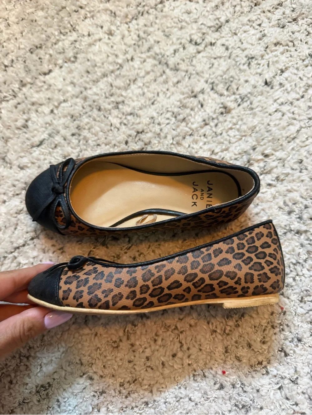 Janie and Jack Leopard Print Ballet Flats with Black Cap Toe Euc size 10